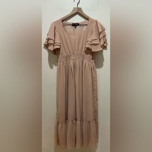 Deauville Maxi Ruffle Short Sleeve Desert Sand Beige Dress - Women's Size Medium